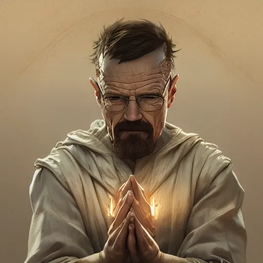 Image similar to walter white, d & d, fantasy, intricate, elegant, highly detailed, digital painting, artstation, concept art, matte, sharp focus, illustration, hearthstone, art by artgerm and greg rutkowski and alphonse mucha