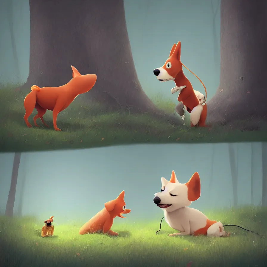 Image similar to Goro Fujita illustrating photo of a dog in the woods, art by Goro Fujita, sharp focus, highly detailed, ArtStation