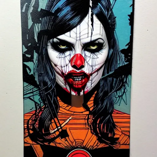 Prompt: a portrait of horror tarot card intricate details by MARVEL comics and Sandra Chevrier