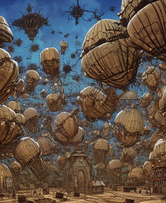 Image similar to inflated church made from obese urchin spider mollusks, in the style of a puffy spaceship, skeletons, partly cloudy, spooky, dramatic lighting, by geof darrow, bill sienkiewicz, dan mumford, yusuke murata, makoto shinkai, ross tran, cinematic, unreal engine, cel shaded, featured on artstation, pixiv