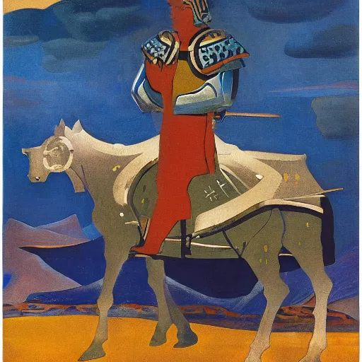 Prompt: a painting of shining metal medieval armors by nicholas roerich, by frank frazetta, by amazon, by georgia o keeffe, reflective metallic