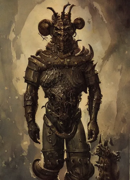 Image similar to 5 0 s pulp scifi fantasy illustration full body portrait martyn ford as hugw armoured troll by norman rockwell, roberto ferri, daniel gerhartz, edd cartier, jack kirby, howard v brown, ruan jia, tom lovell, frank r paul, jacob collins, dean cornwell, astounding stories, amazing, fantasy, other worlds