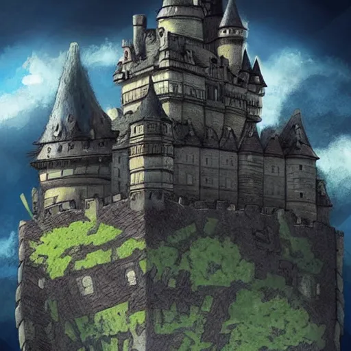 Image similar to large castle on top of a giant tortoise similar to howls moving castle, kaiju, mortal engine, fantasy, hyper detailed, realistic