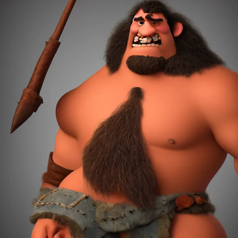 Image similar to studio portrait of a barbarian, pixar, head looking straight on