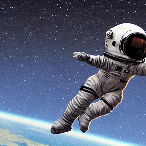 Image similar to hyper realistic, highly detailed, astronaut pug in space.