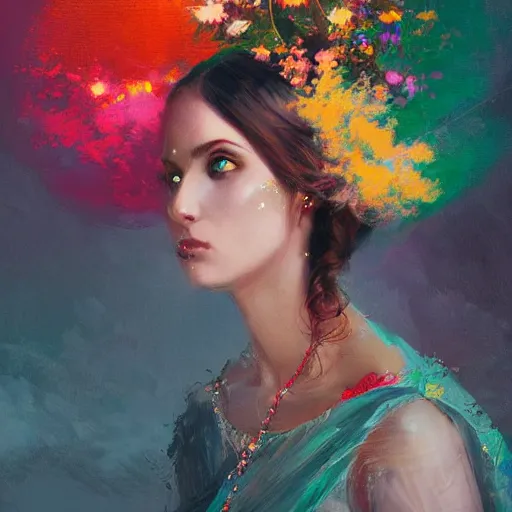 Prompt: colorful illustration of lady at a wedding, intricate complexity, by greg rutkowski,. 4 k, beautiful, cinematic dramatic atmosphere