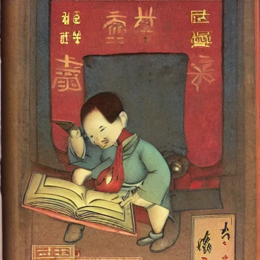 Image similar to Homunculus and russian-chinese book, HD