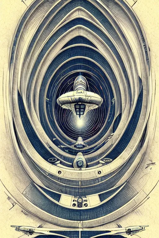 Image similar to design, symmetry, starship enterprise, borders, lines, decorations, muted colors, by jean - baptiste monge