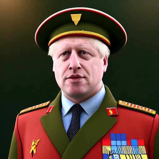 Image similar to boris johnson with ussr military uniform on in kyiv, realistic, long shot, sunny lighting, octane render, gq magazine, hyper realistic, high quality, highly detailed, hd, beautiful, cinematic, 8 k, unreal engine, facial accuracy,