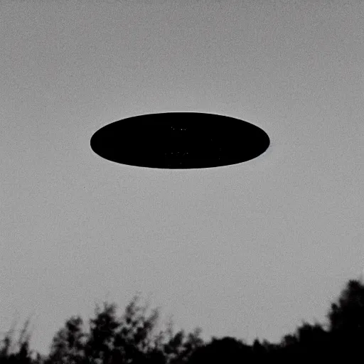 Prompt: a photograph of a ufo taken by a phone camera, black and white