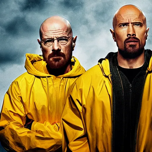 Image similar to Walter white and Jesse Pinkman working with Dwayne the rock johnson