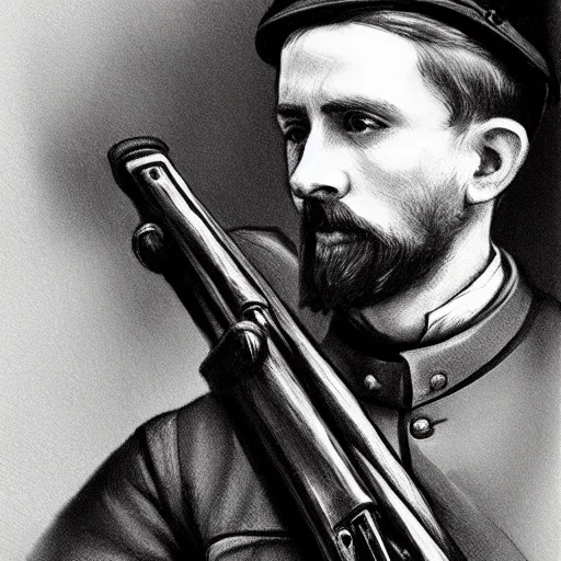 Image similar to portrait of an irish rebel soldier in 1 9 1 6 holding his rifle, trending on artstation