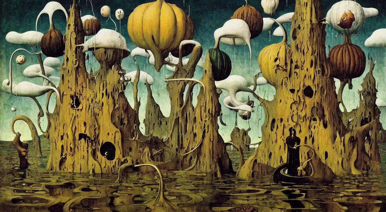 Image similar to single flooded simple!! ( lovecraftian ) gourd tower anatomy, very coherent and colorful high contrast masterpiece by norman rockwell franz sedlacek hieronymus bosch dean ellis simon stalenhag rene magritte gediminas pranckevicius, dark shadows, sunny day, hard lighting