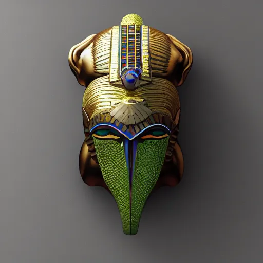 Image similar to egyptian mask inspired by a mantis and a dragon, trending on artstation, 4 k