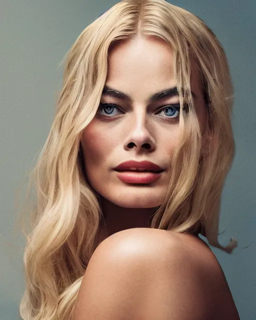 Image similar to Beautiful Head and shoulders portrait of margot robbie with straight long blonde hair, wearing a camisole by alberto Vargas, arney freytag, artstation, fashion photoshoot, urban jungle, fashion pose, octane, 4k