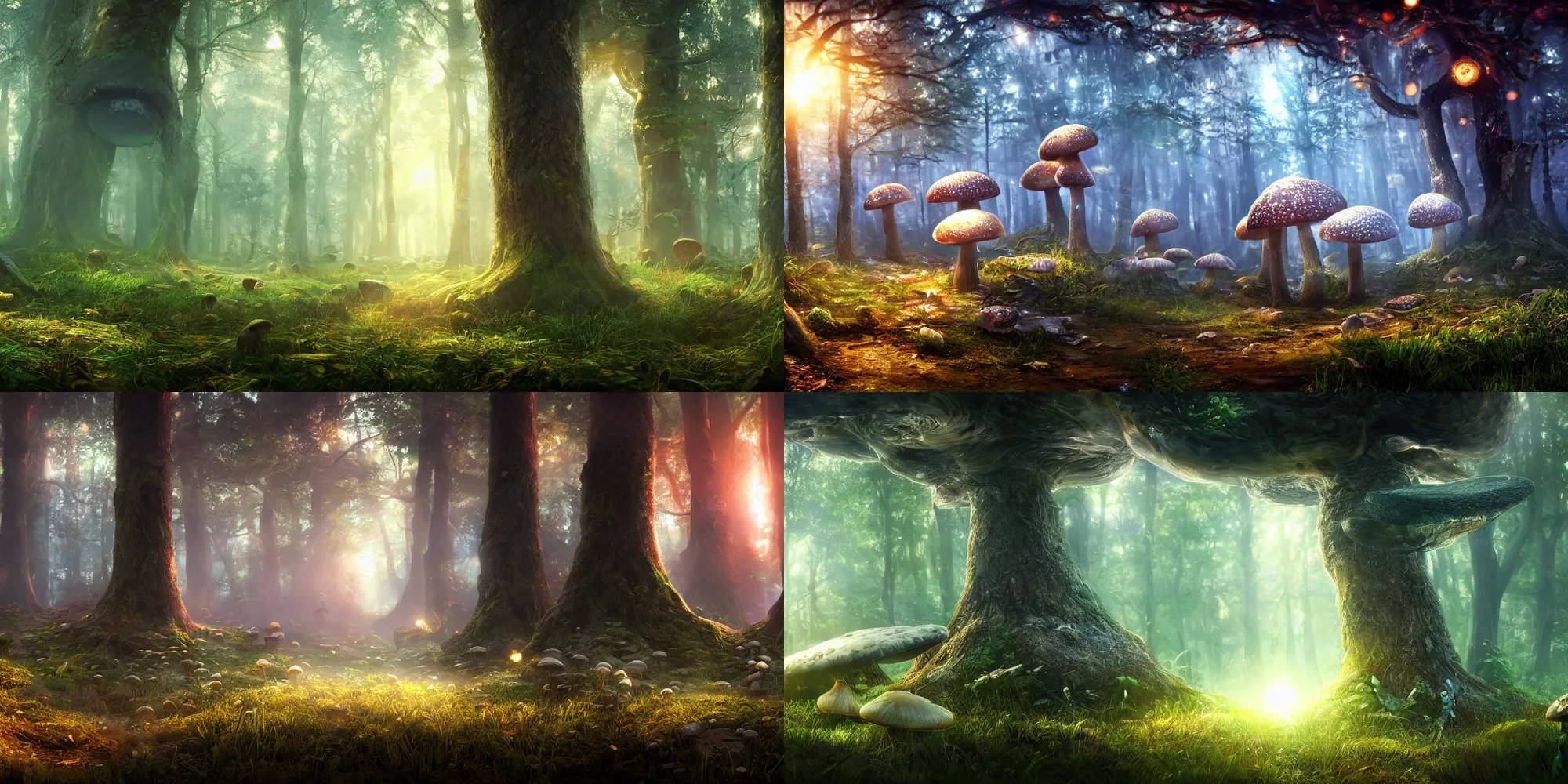 Prompt: Mystic mushroom forest concept art, 8k ultra realistic , lens flare, atmosphere, glow, detailed,intricate, full of colour, cinematic lighting, trending on artstation, 4k, hyperrealistic, focused, extreme details,unreal engine 5, cinematic