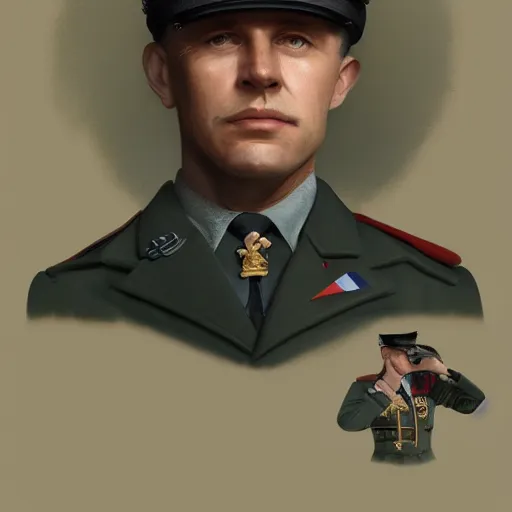 Prompt: man wearing a 20th century RAF uniform, official portrait, elegant, highly detailed, digital painting, artstation, concept art, matte, sharp focus, illustration