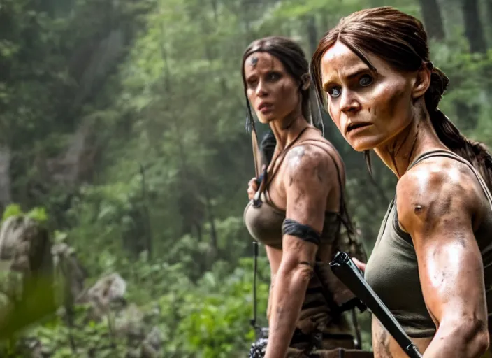 Image similar to film still of!!!! jared leto!!! as lara croft in new tomb raider movie, 8 k