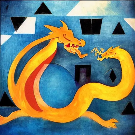 Image similar to “fire breathing dragon, cubism”