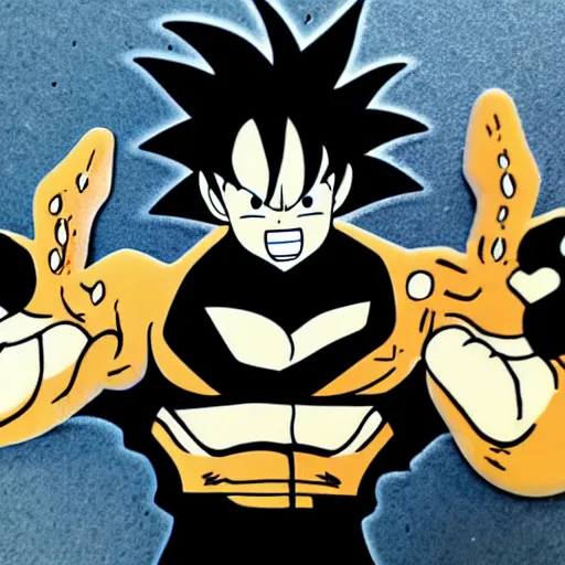 Prompt: die cut sticker, goku one piece style, splatter paint