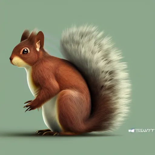 Prompt: A pokemon that looks like A squirrel ，The tail is a curly Ferns ，Trending on art station. Unreal engine.