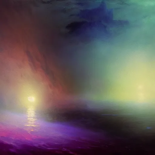 Image similar to the moonlit dance of the fae by marcel caram and elena vizerskaya and ivan aivazovsky, impresion de giclee arte abstracto, fantasy space, 8 k, award winning, atmospheric, artstation, surreal, abstract, pastels, matte, volumetric lighting