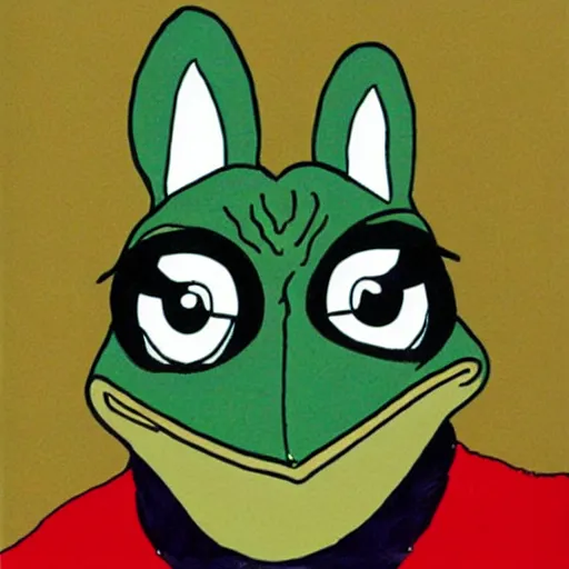 Prompt: portrait of pepe the frog by patrick nagel.