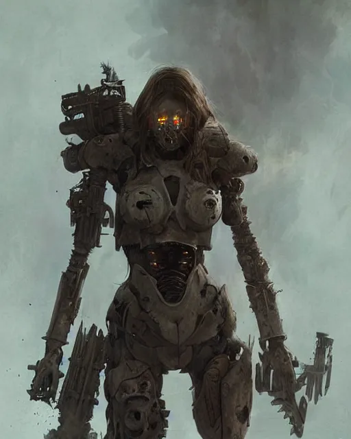 Image similar to hyper realistic photo of postapocalyptic lych ghost cyborg armored girl, full body, cinematic, artstation, cgsociety, greg rutkowski, james gurney, mignola, craig mullins, brom
