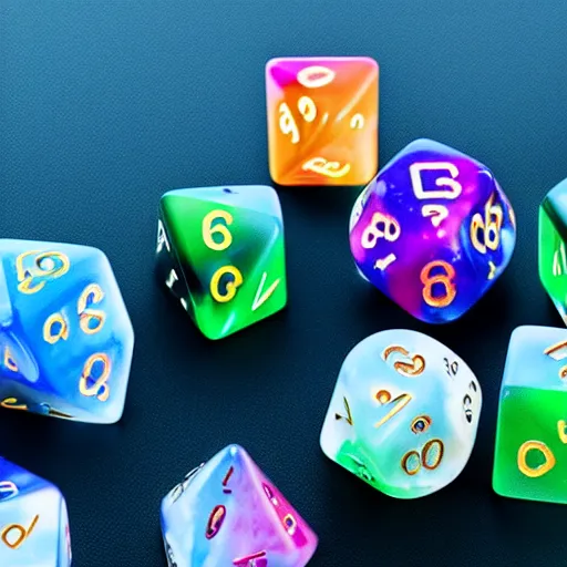 Prompt: d20 dice surrounded by magical glow