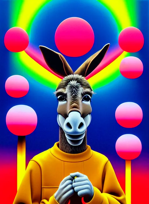 Prompt: donkey by shusei nagaoka, kaws, david rudnick, airbrush on canvas, pastell colours, cell shaded, 8 k