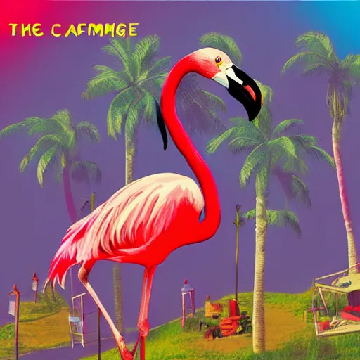 Prompt: the flamingo cafe, internetcore plunderphonic collage bandcamp album cover, bird music, meme trending on artstation