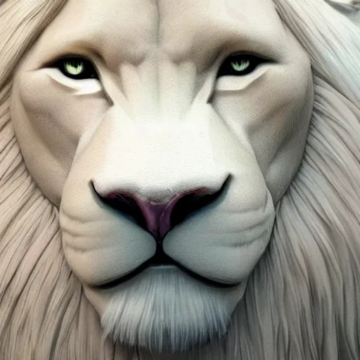 Image similar to beautiful portrait commission of a albino male furry anthro lion ice statue made entirely out of ice on display, detailed face , hyperdetailed. Character design by charlie bowater and makoto shinkai, detailed, inked, western comic book art, 2021 award winning painting