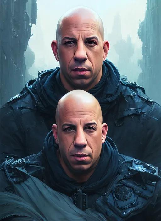 Image similar to Highly detailed portrait of vin diesel, Stephen Bliss, unreal engine, fantasy art by Greg Rutkowski, Loish, Rhads, ferdinand knab, Makoto Shinkai and Lois van baarle, ilya kuvshinov, rossdraws, Tom Bagshaw, alphonse mucha, global illumination, radiant light, detailed and intricate environment