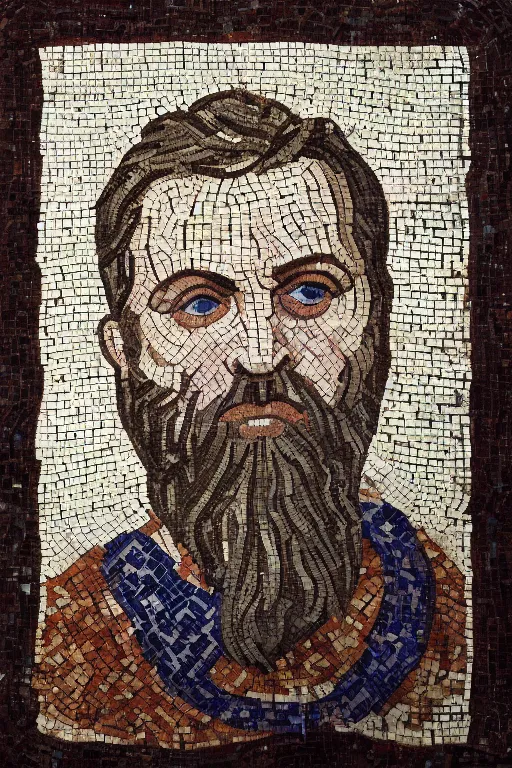 Image similar to intricate and ornately designed roman mosaic portrait of Zizek, 8k