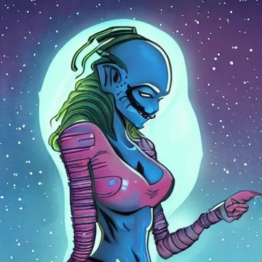 Image similar to alien women, cute, comic, futuristic, beautiful