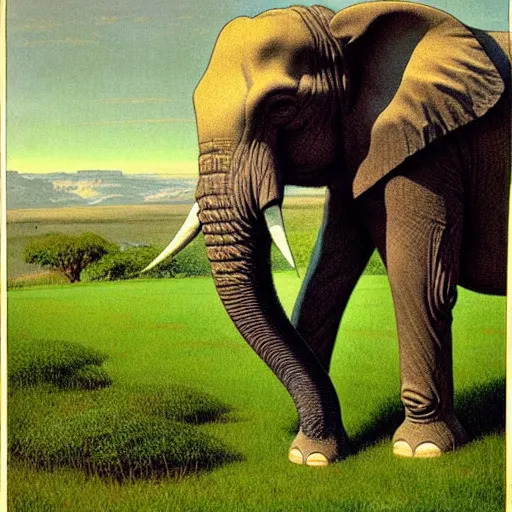 Prompt: Portrait of an elephant on a green meadow, style Franklin Booth