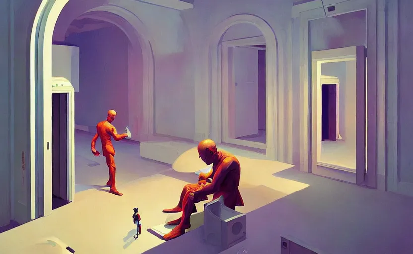 Image similar to inside a time machine portal to the space, very coherent, painted by Edward Hopper, Wayne Barlowe, painted by James Gilleard, airbrush, art by JamesJean