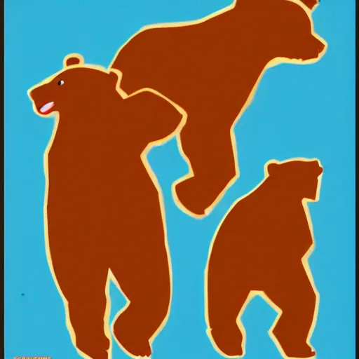 Image similar to three brown bears shouting, poster in a constructivism style, soviet propaganda