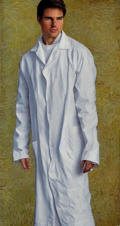 Image similar to Tom Cruise in white lab coat by Van Gogh