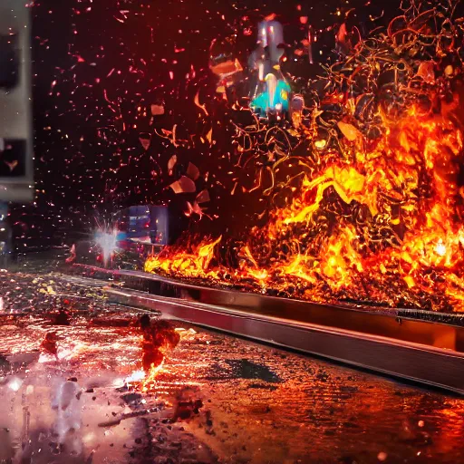 Image similar to Wendy's restaurant exploding, high resolution 8k, photography, tragic,