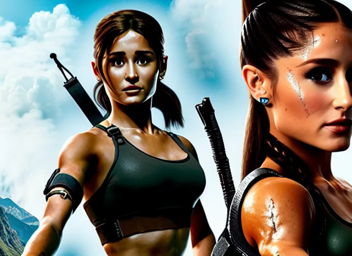 Image similar to film still of!!!! ariana grande!!! as lara croft in new tomb raider movie, 8 k