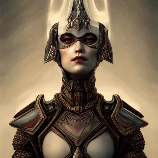 Prompt: porcelain in full warrior body armor, soft painting of a curiosities graceful futuristic carnival, perfectly detailed, symmetrical accurate intricate sensual features, highly detailed, artstation, sharp focus, tom bagshaw