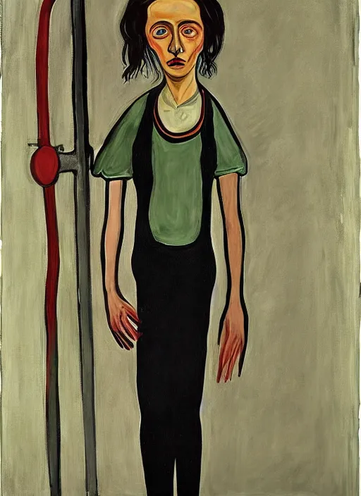 Prompt: a portrait of a pretty sewer punk young lady by alice neel