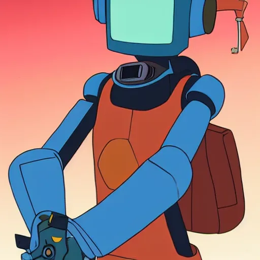 Image similar to portrait of canti the robot from flcl anime, he is holding a valorant style sniper rifle