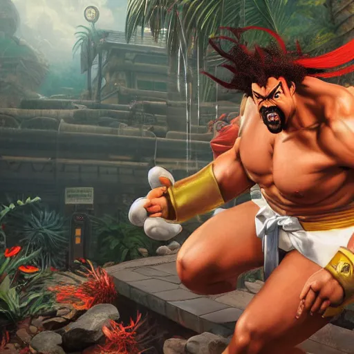 Prompt: danny mcbride as e. honda street fighter, japanese bathhouse background, ultra realistic, concept art, intricate details, highly detailed, photorealistic, octane render, 8 k, unreal engine, art by frank frazetta, simon bisley, brom