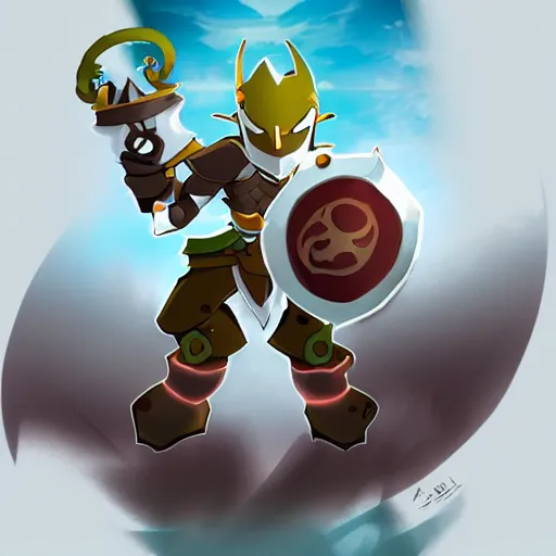 Image similar to man in armour, style of wakfu