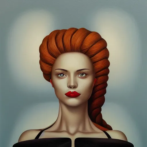 Image similar to a painting of a woman, an ultrafine detailed painting by rafal olbinski, behance contest winner, pop surrealism, detailed painting, very detailed, minimalist, skeuomorphic, airbrush art