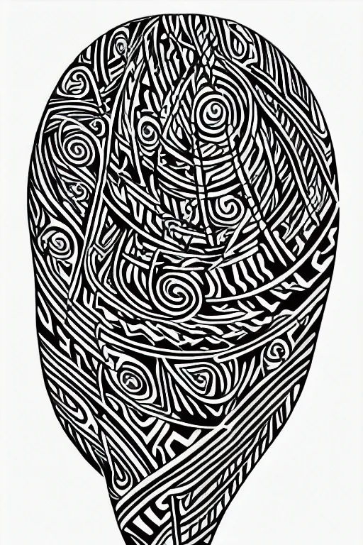 Prompt: a thin intricate lineart swirling tribal tattoo design, black and white