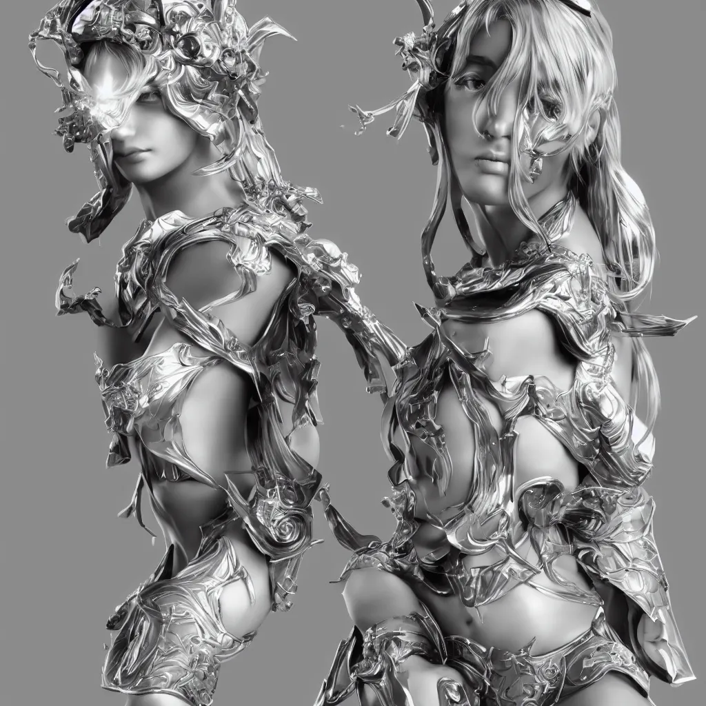Image similar to black and white 3D geometry, super cool goddess, matte bright highly detailed, epic, 3D render, digital art, artstation, 8K artistic photography, photo-realistic, by Hiroya Oku