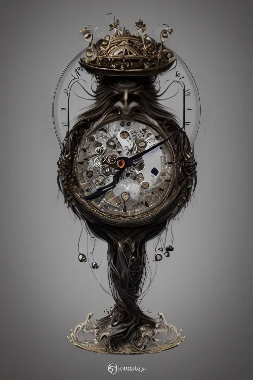 Image similar to a anthropomorphic clock, face of clock, silk hat, full body, concept art, gothic, intricate, ornate, ultra realistic, octane render